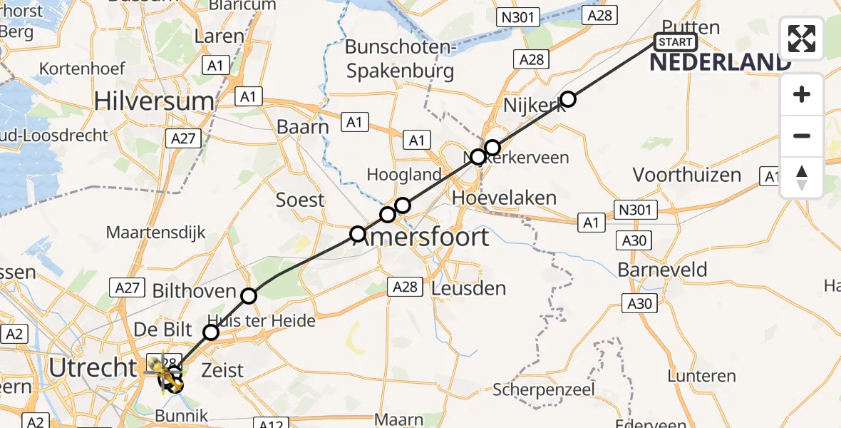 Vluchtroute Traumahelikopter Putten - Universitair Medisch Centrum Utrecht, 23 juli 2026, 11:16
