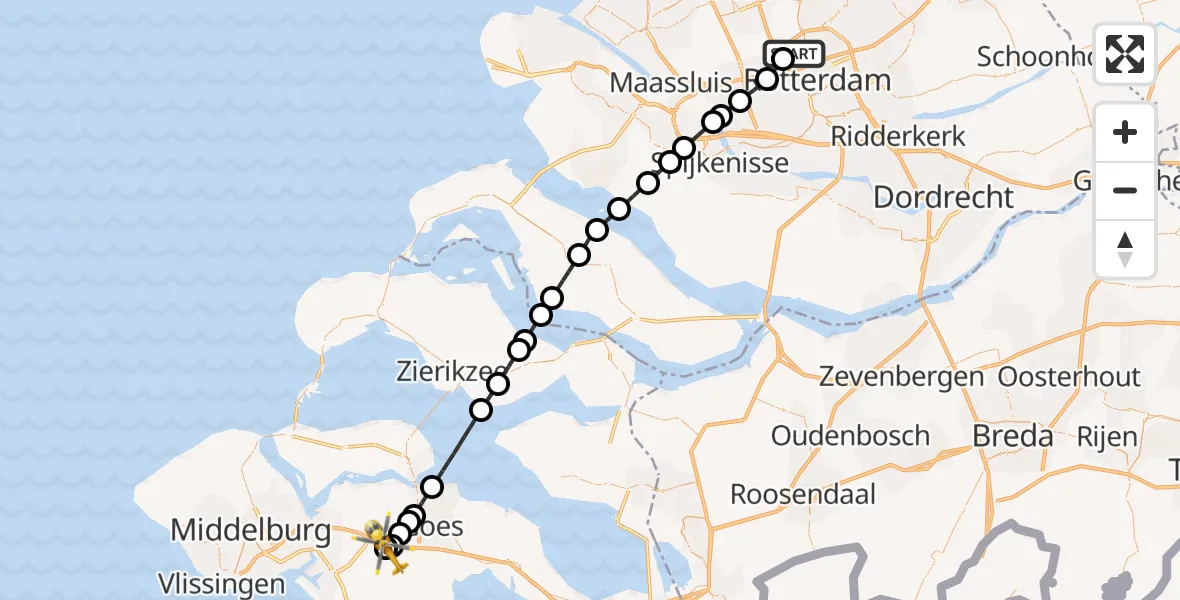 Vluchtroute Traumahelikopter Rotterdam The Hague Airport - 's-Heer Abtskerke, 23 juli 2026, 11:32
