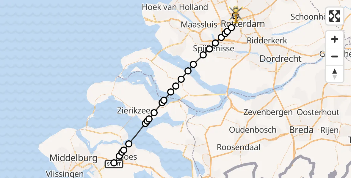 Vluchtroute Traumahelikopter 's-Heer Abtskerke - Rotterdam The Hague Airport, 23 juli 2026, 12:06