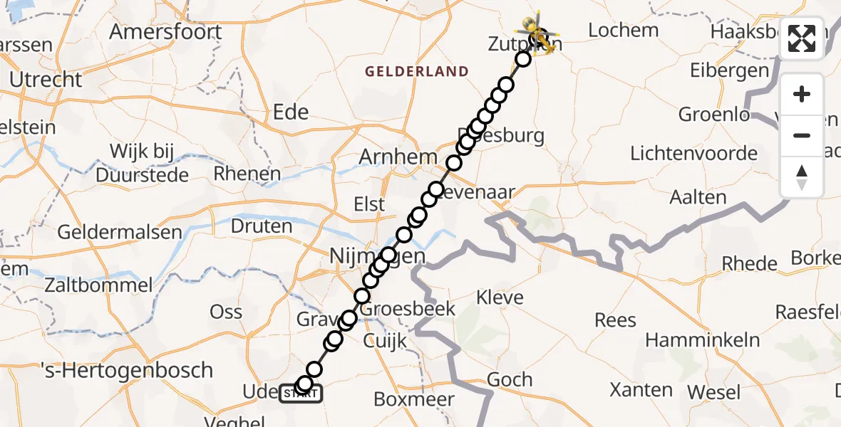 Vluchtroute Traumahelikopter Vliegbasis Volkel - Zutphen, 23 juli 2026, 12:43
