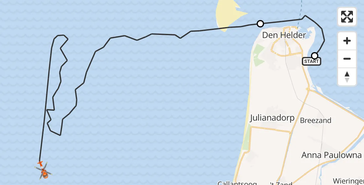 Vluchtroute Kustwachthelikopter Den Helder - Noordzee, 23 juli 2026, 12:44