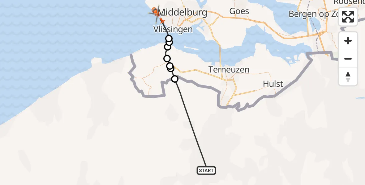 Vluchtroute Kustwachthelikopter Ghent/Industry Zone Heliport - Noordzee, 23 juli 2026, 12:50