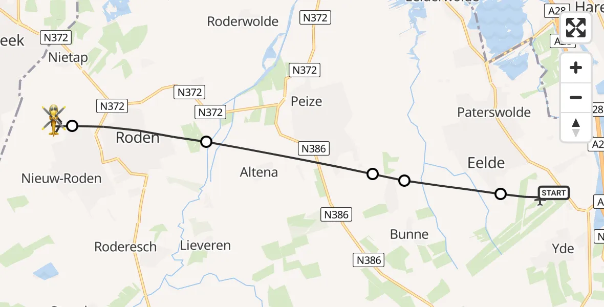 Vluchtroute Traumahelikopter Groningen Airport Eelde - Nietap, 23 juli 2026, 12:51