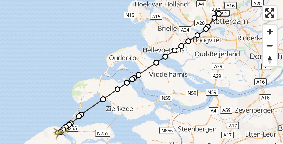 Vluchtroute Traumahelikopter Rotterdam The Hague Airport - Vrouwenpolder, 23 juli 2026, 13:16