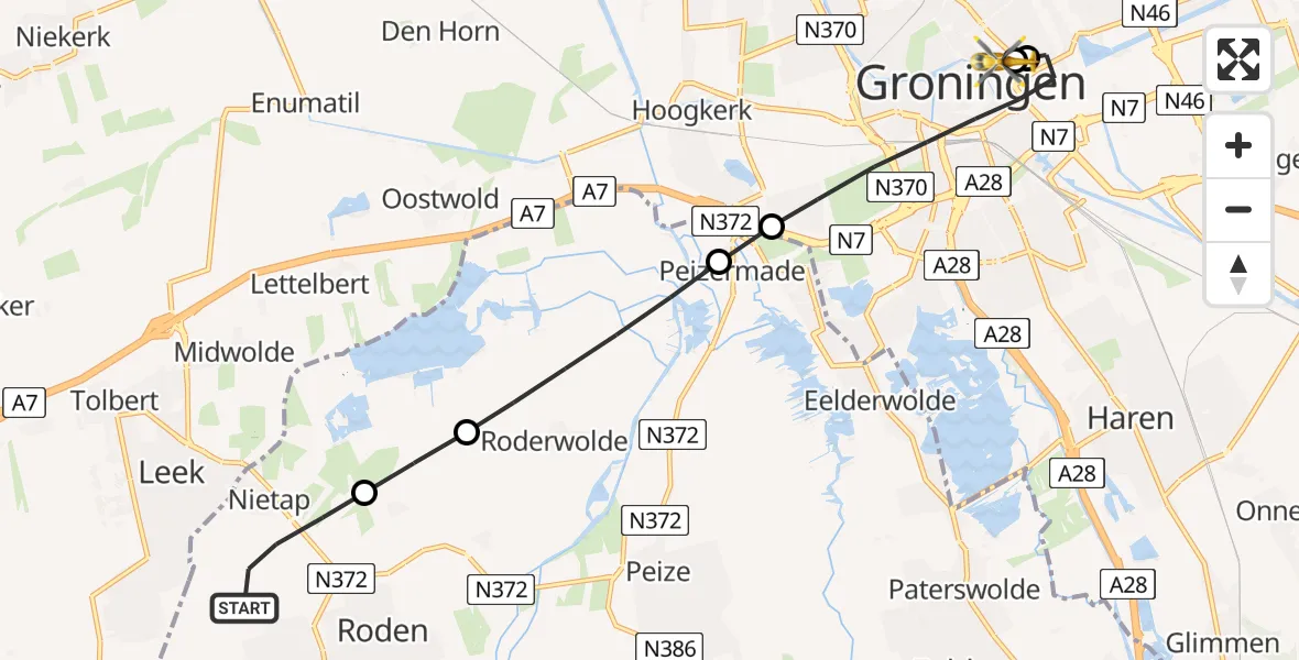 Vluchtroute Traumahelikopter Nietap - Universitair Medisch Centrum Groningen, 23 juli 2026, 13:16