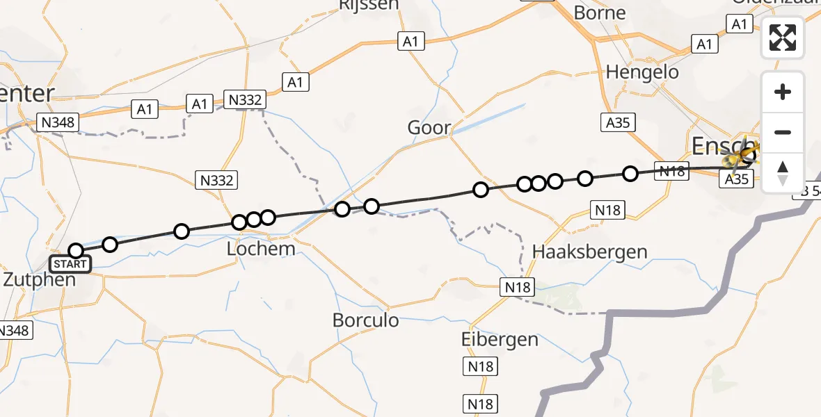 Vluchtroute Traumahelikopter Zutphen - Medisch Spectrum Twente Hospital Heliport, 23 juli 2026, 13:18