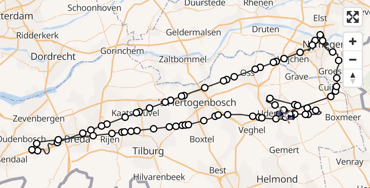 Vluchtroute Politiehelikopter Vliegbasis Volkel - Vliegbasis Volkel, 23 juli 2026, 13:25