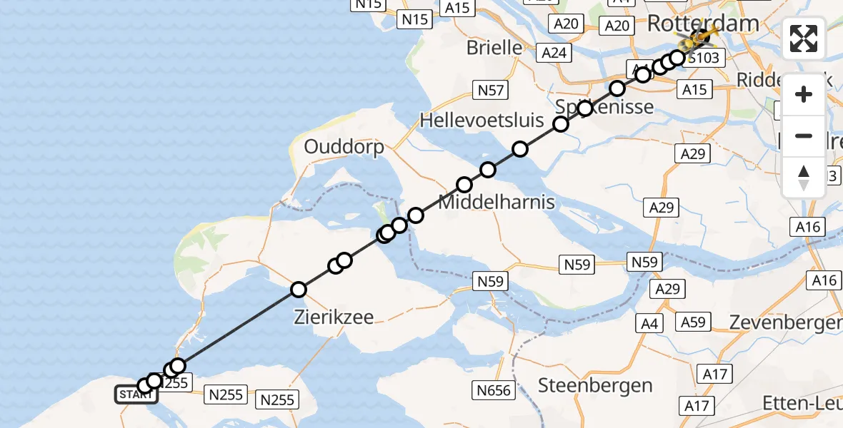 Vluchtroute Traumahelikopter Vrouwenpolder - Leids Universitair Medisch Centrum (LUMC), 23 juli 2026, 14:03