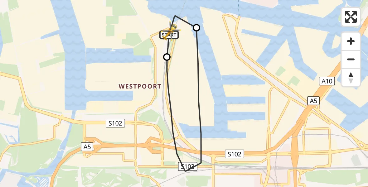 Vluchtroute Traumahelikopter Amsterdam Heliport - Amsterdam Heliport, 23 juli 2026, 15:14