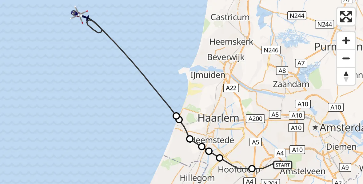 Vluchtroute Politiehelikopter Amsterdam Vliegveld Schiphol - Noordzee, 23 juli 2026, 16:05