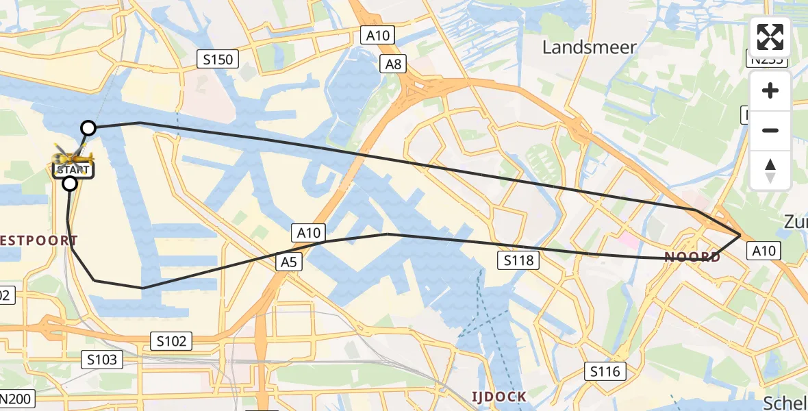 Vluchtroute Traumahelikopter Amsterdam Heliport - Amsterdam Heliport, 23 juli 2026, 16:39