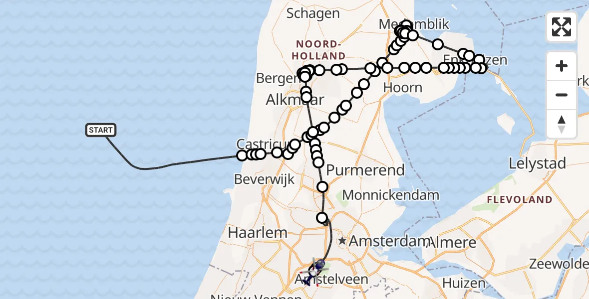 Vluchtroute Politiehelikopter Noordzee - Amsterdam Vliegveld Schiphol, 23 juli 2026, 16:49