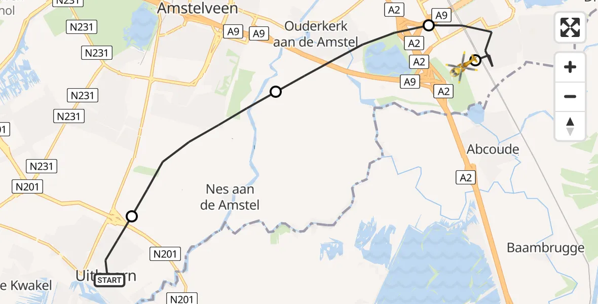 Vluchtroute Traumahelikopter Uithoorn - Amsterdam UMC Helipad, 23 juli 2026, 17:28