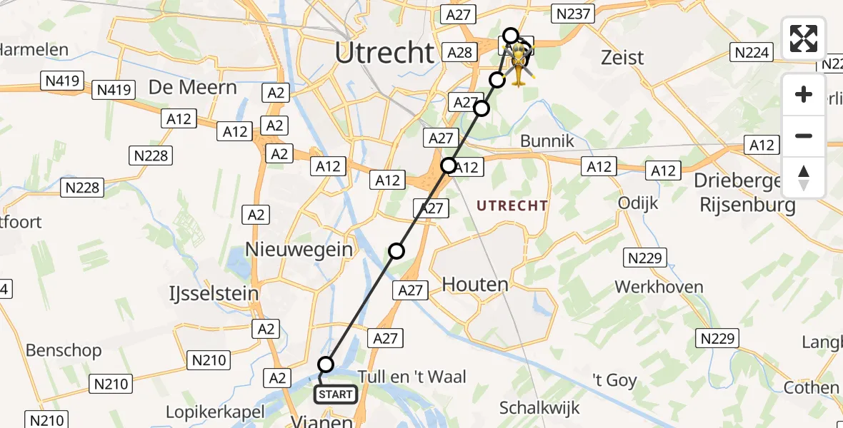 Vluchtroute Traumahelikopter Vianen - Universitair Medisch Centrum Utrecht, 24 juli 2026, 04:31