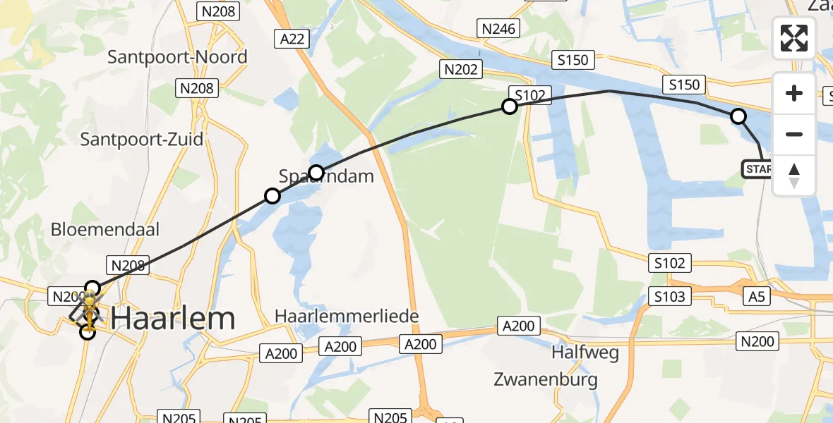 Vluchtroute Traumahelikopter Amsterdam Heliport - Overveen, 24 juli 2026, 04:33