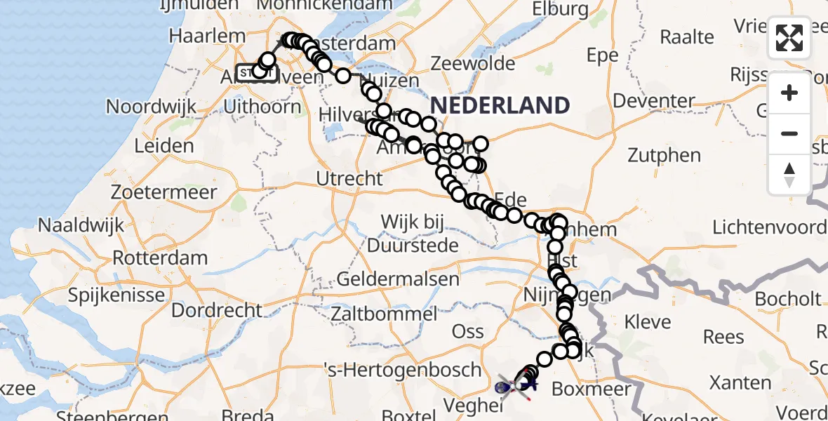 Vluchtroute Politiehelikopter Amsterdam Vliegveld Schiphol - Vliegbasis Volkel, 24 juli 2026, 06:40