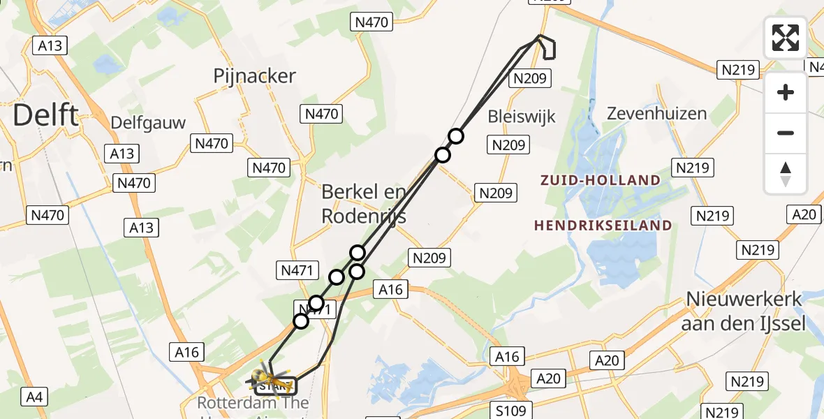 Vluchtroute Traumahelikopter Rotterdam The Hague Airport - Rotterdam The Hague Airport, 24 juli 2026, 08:18
