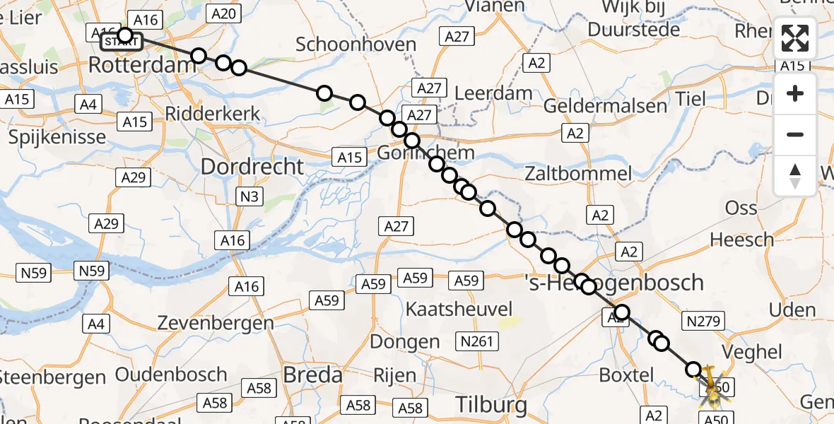 Vluchtroute Traumahelikopter Rotterdam The Hague Airport - Sint-Oedenrode, 24 juli 2026, 08:29