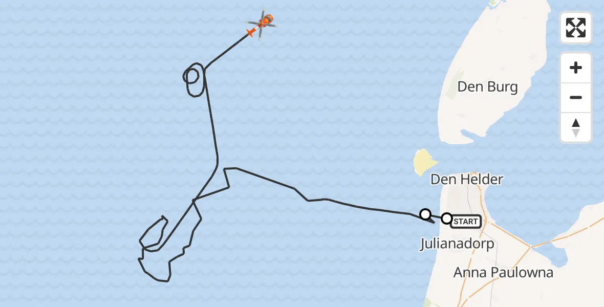 Vluchtroute Kustwachthelikopter Julianadorp - Noordzee, 24 juli 2026, 08:29