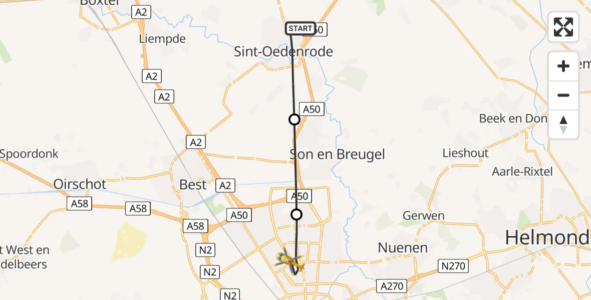 Vluchtroute Traumahelikopter Sint-Oedenrode - Eindhoven, 24 juli 2026, 09:32