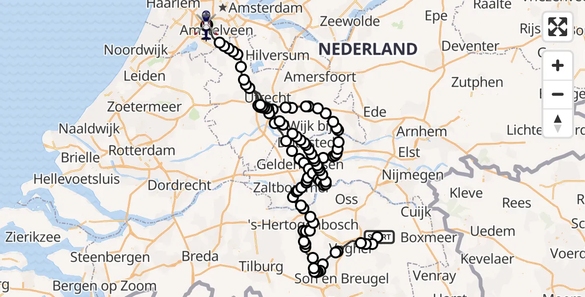 Vluchtroute Politiehelikopter Vliegbasis Volkel - Amsterdam Vliegveld Schiphol, 24 juli 2026, 09:48