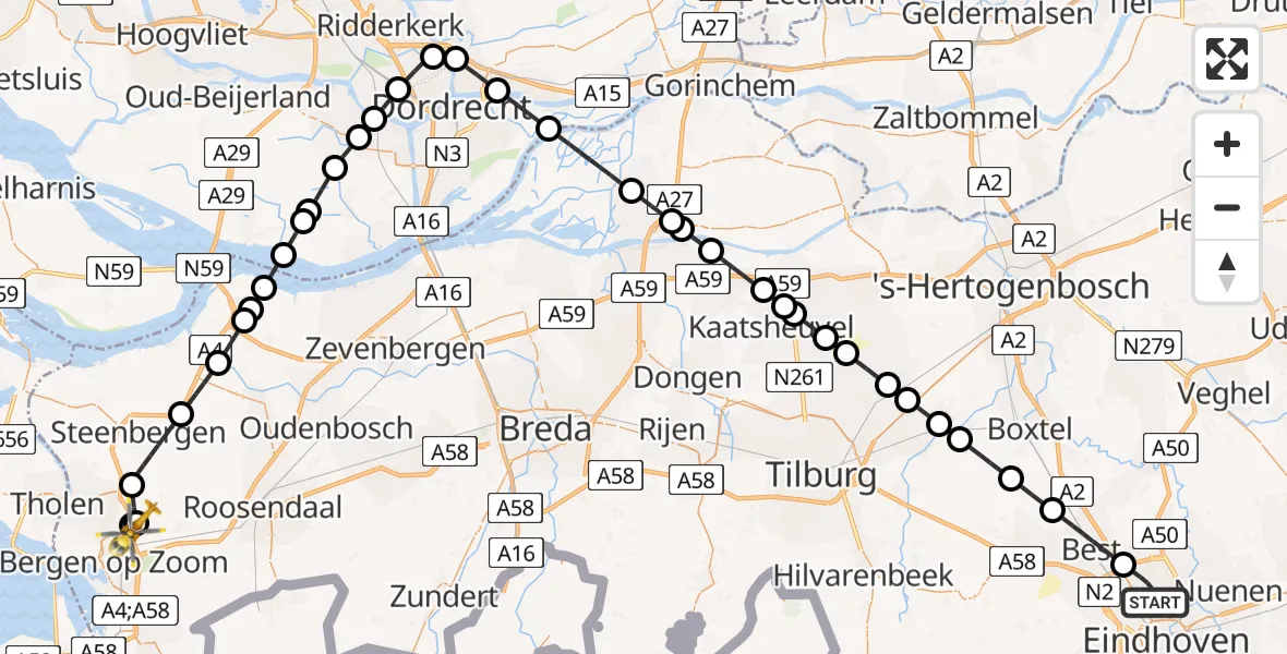 Vluchtroute Traumahelikopter Eindhoven - Halsteren, 24 juli 2026, 09:58