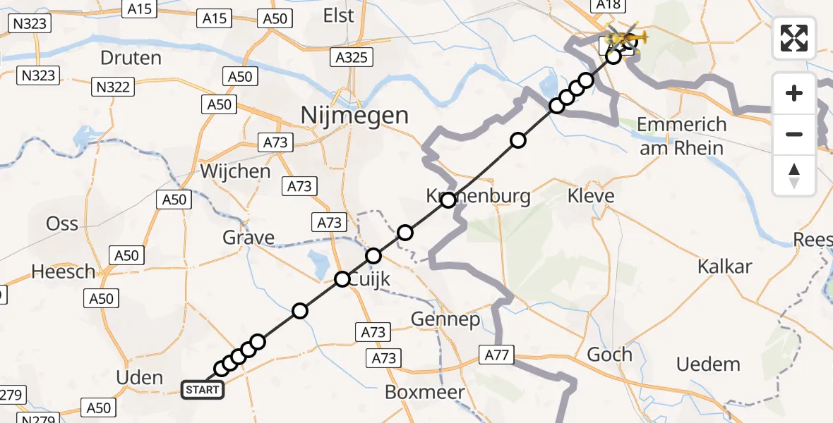 Vluchtroute Traumahelikopter Vliegbasis Volkel - Beek, 24 juli 2026, 10:34