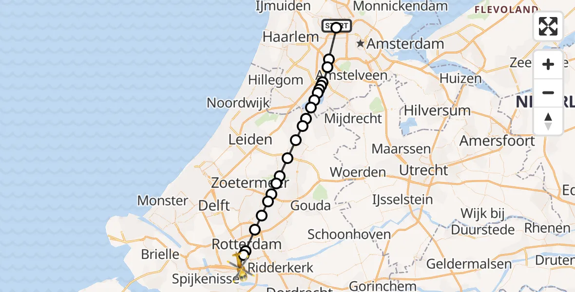 Vluchtroute Traumahelikopter Amsterdam Heliport - Rotterdam, 24 juli 2026, 10:54