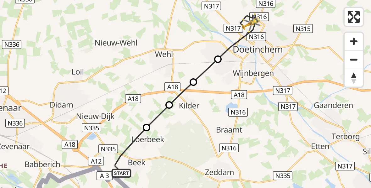 Vluchtroute Traumahelikopter Beek - Doetinchem, 24 juli 2026, 11:21