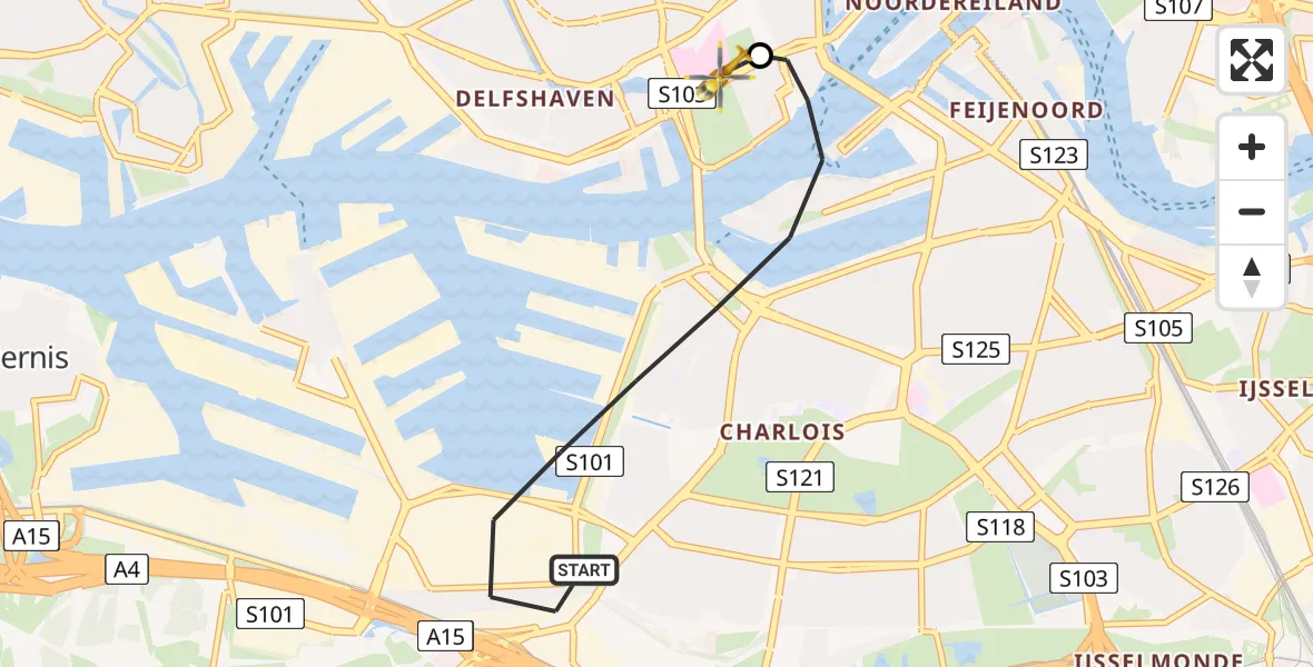 Vluchtroute Traumahelikopter Rotterdam - Leids Universitair Medisch Centrum (LUMC), 24 juli 2026, 11:37
