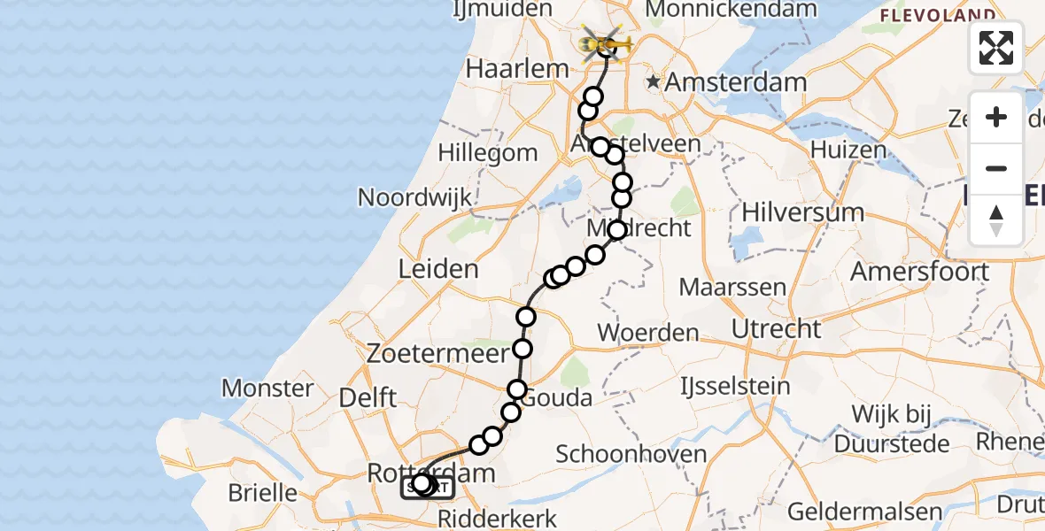 Vluchtroute Traumahelikopter Leids Universitair Medisch Centrum (LUMC) - Amsterdam Heliport, 24 juli 2026, 11:56