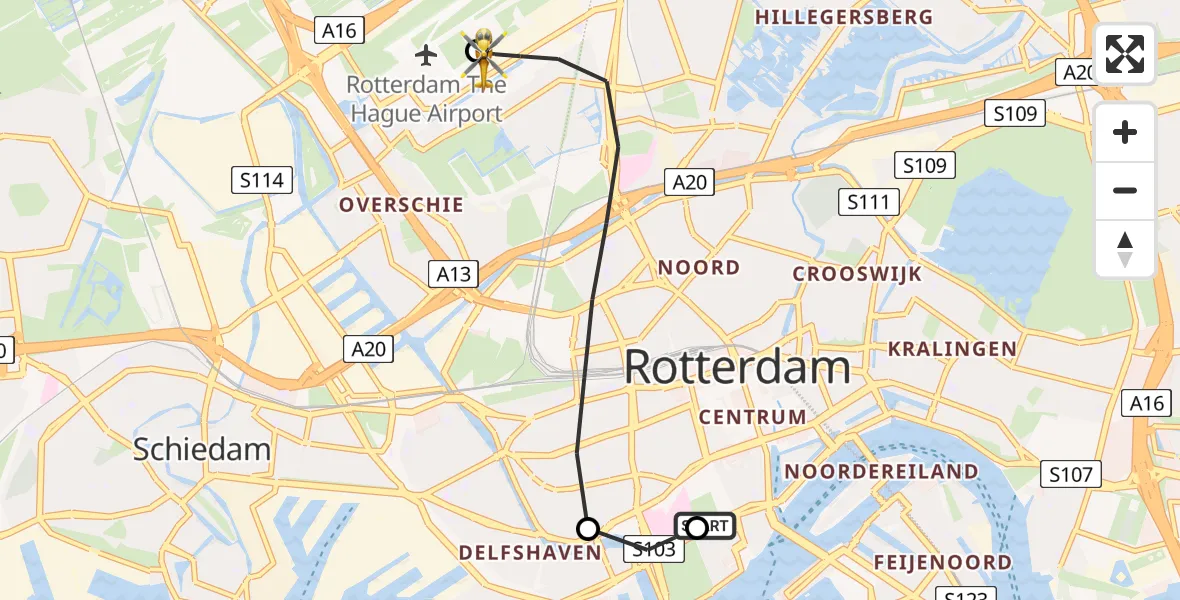 Vluchtroute Traumahelikopter Leids Universitair Medisch Centrum (LUMC) - Rotterdam The Hague Airport, 24 juli 2026, 12:02