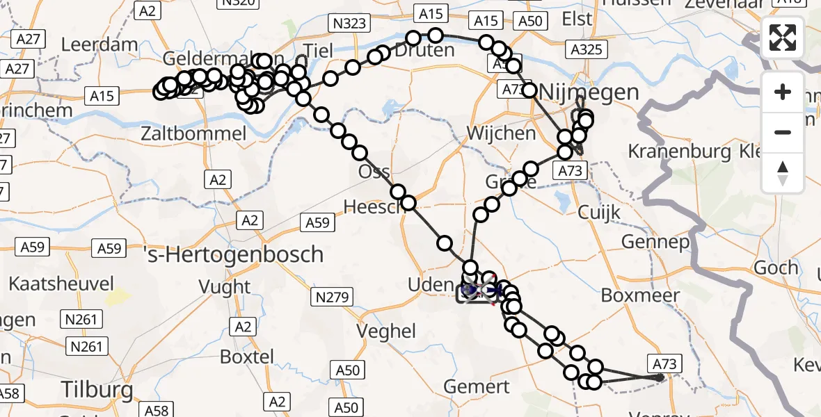 Vluchtroute Politiehelikopter Vliegbasis Volkel - Vliegbasis Volkel, 24 juli 2026, 13:07