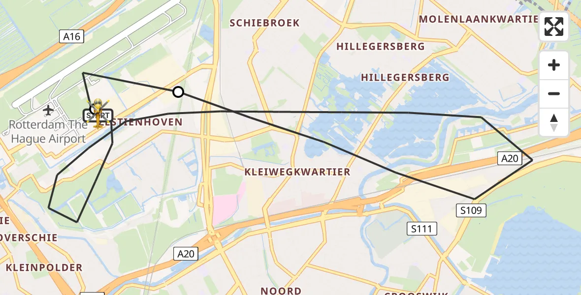 Vluchtroute Traumahelikopter Rotterdam The Hague Airport - Rotterdam The Hague Airport, 24 juli 2026, 13:57