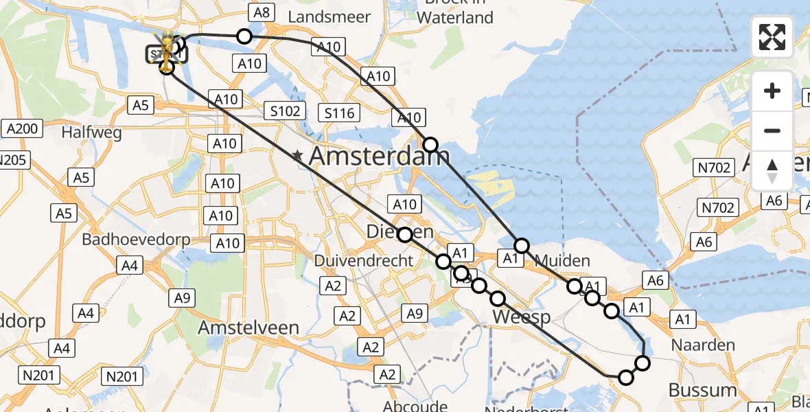 Vluchtroute Traumahelikopter Amsterdam Heliport - Amsterdam Heliport, 24 juli 2026, 14:36