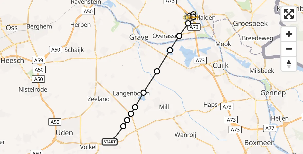 Vluchtroute Traumahelikopter Vliegbasis Volkel - Heumen, 24 juli 2026, 14:57