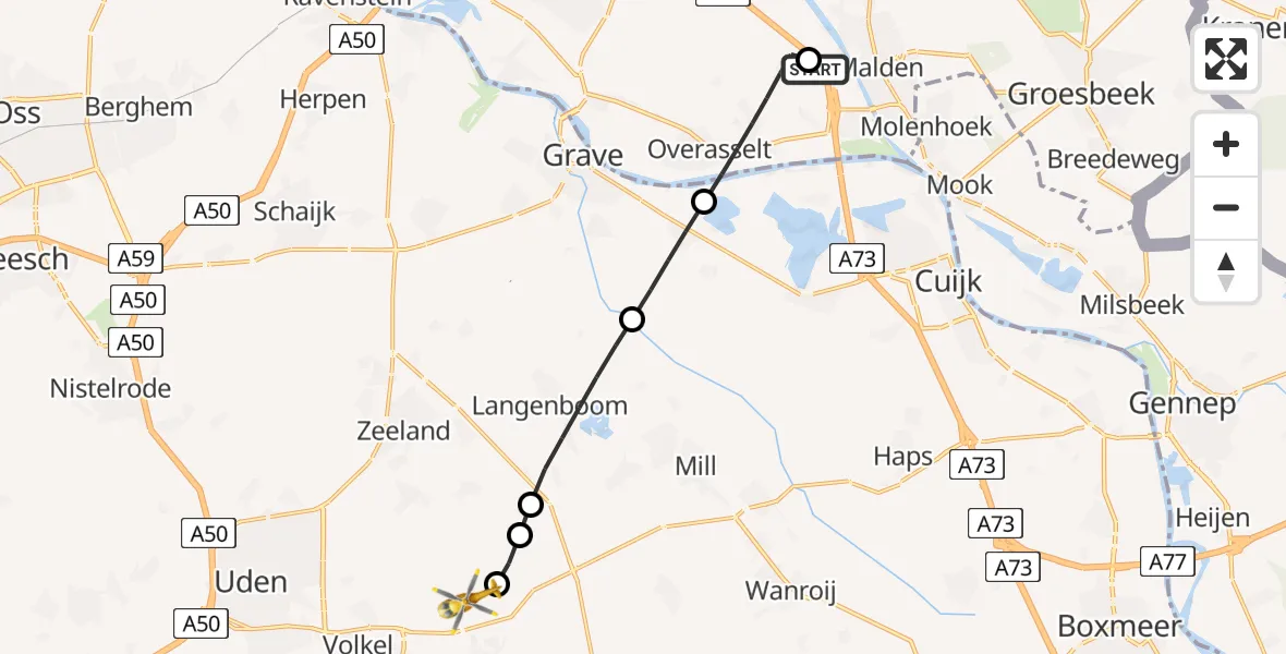 Vluchtroute Traumahelikopter Heumen - Vliegbasis Volkel, 24 juli 2026, 15:14