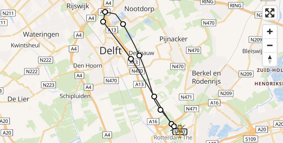 Vluchtroute Traumahelikopter Rotterdam The Hague Airport - Rotterdam The Hague Airport, 24 juli 2026, 16:38