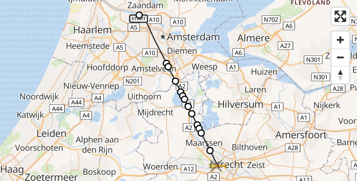 Vluchtroute Traumahelikopter Amsterdam Heliport - Utrecht, 24 juli 2026, 17:09