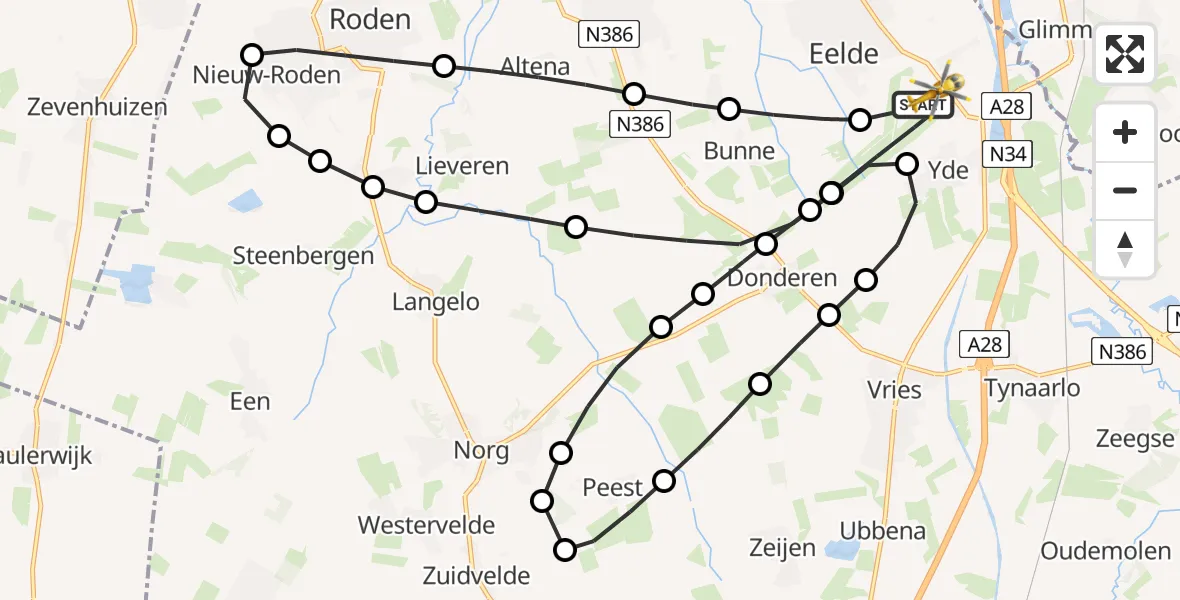 Vluchtroute Traumahelikopter Groningen Airport Eelde - Groningen Airport Eelde, 24 juli 2026, 18:17