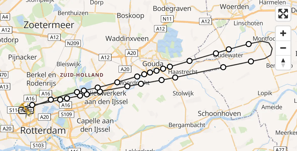 Vluchtroute Traumahelikopter Rotterdam The Hague Airport - Rotterdam The Hague Airport, 24 juli 2026, 18:27