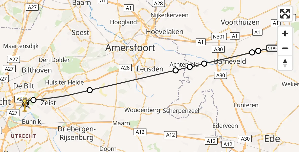 Vluchtroute Traumahelikopter Kootwijkerbroek - Universitair Medisch Centrum Utrecht, 24 juli 2026, 19:44