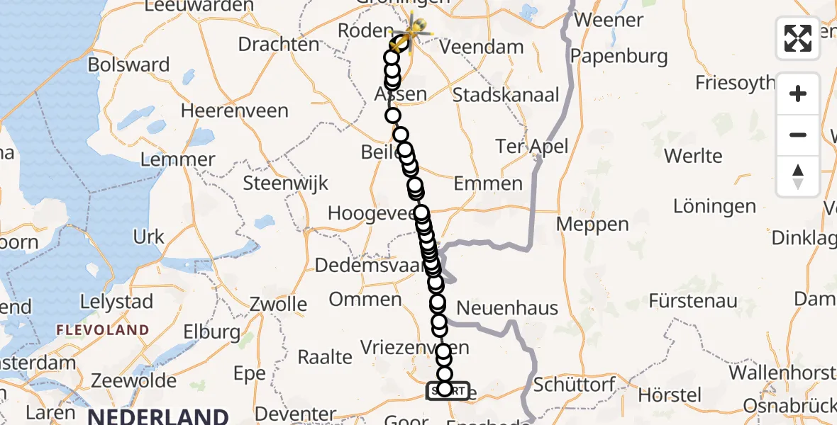 Vluchtroute Traumahelikopter Borne - Groningen Airport Eelde, 24 juli 2026, 21:44