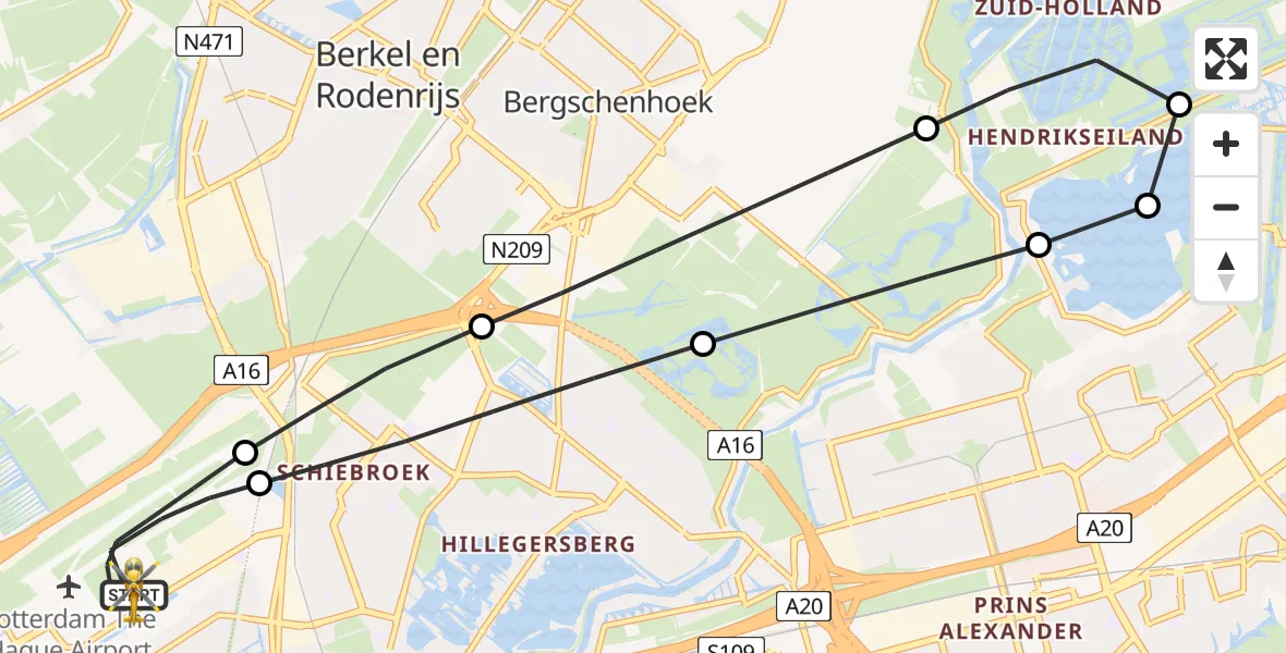 Vluchtroute Traumahelikopter Rotterdam The Hague Airport - Rotterdam The Hague Airport, 25 juli 2026, 02:00