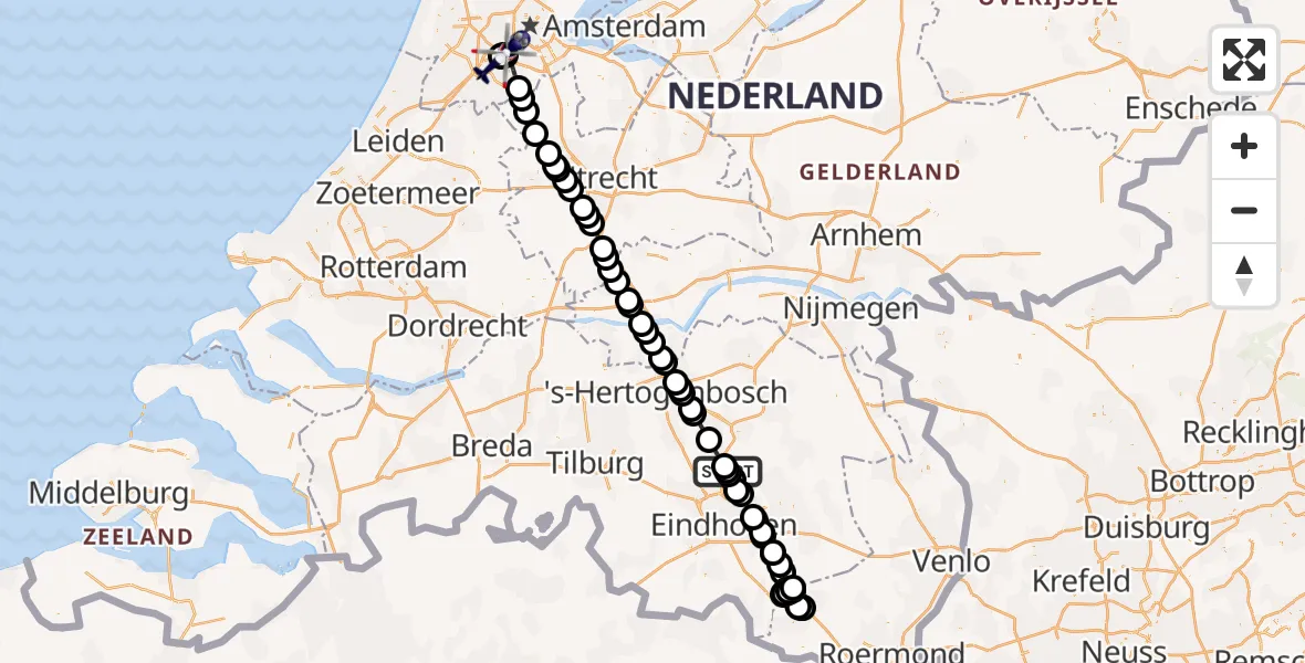 Vluchtroute Politiehelikopter Sint-Oedenrode - Amsterdam Vliegveld Schiphol, 25 juli 2026, 03:17