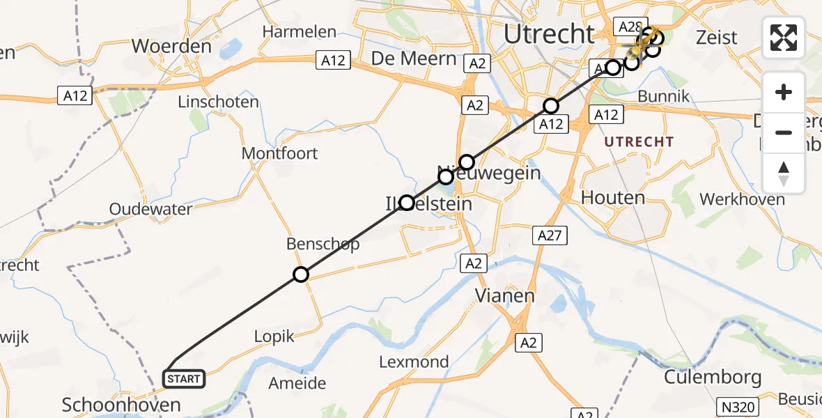 Vluchtroute Traumahelikopter Lopik - Universitair Medisch Centrum Utrecht, 25 juli 2026, 05:42