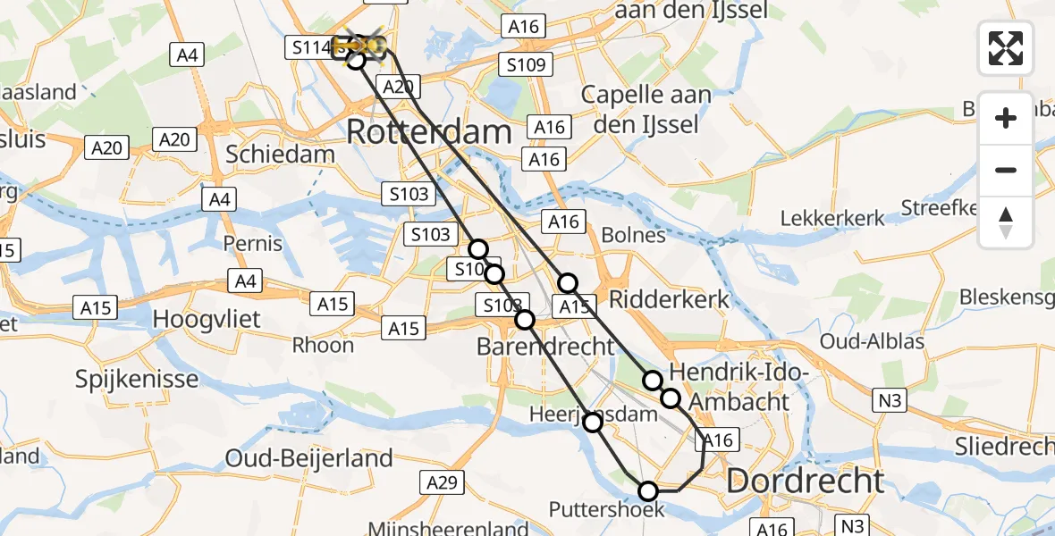 Vluchtroute Traumahelikopter Rotterdam The Hague Airport - Rotterdam The Hague Airport, 25 juli 2026, 07:13