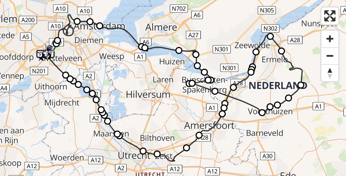 Vluchtroute Politiehelikopter Amsterdam Vliegveld Schiphol - Amsterdam Vliegveld Schiphol, 25 juli 2026, 10:36