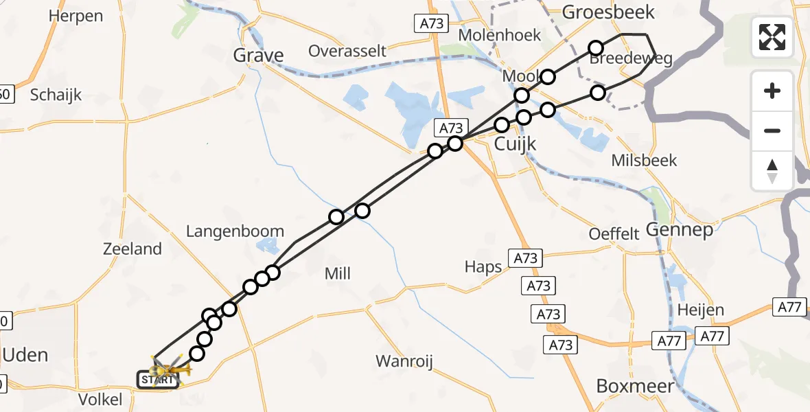 Vluchtroute Traumahelikopter Vliegbasis Volkel - Vliegbasis Volkel, 25 juli 2026, 11:00