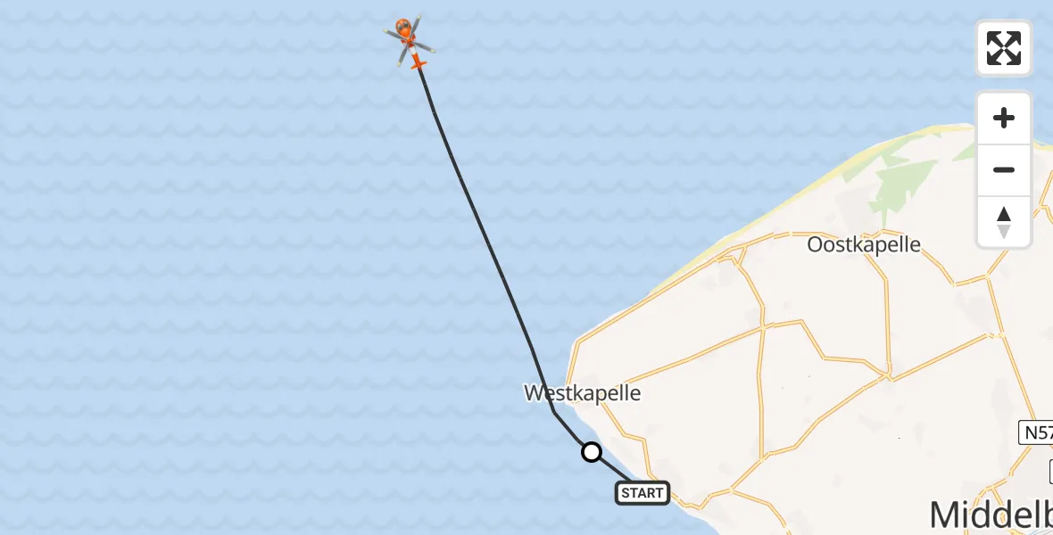 Vluchtroute Kustwachthelikopter Vlissingen - Noordzee, 25 juli 2026, 12:07